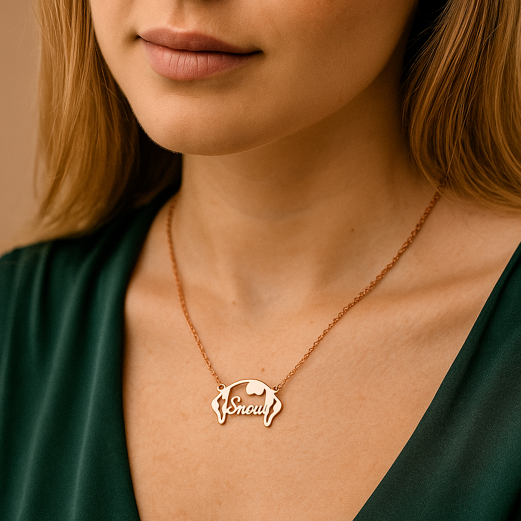 Custom Dog Ears Name Necklace_Model