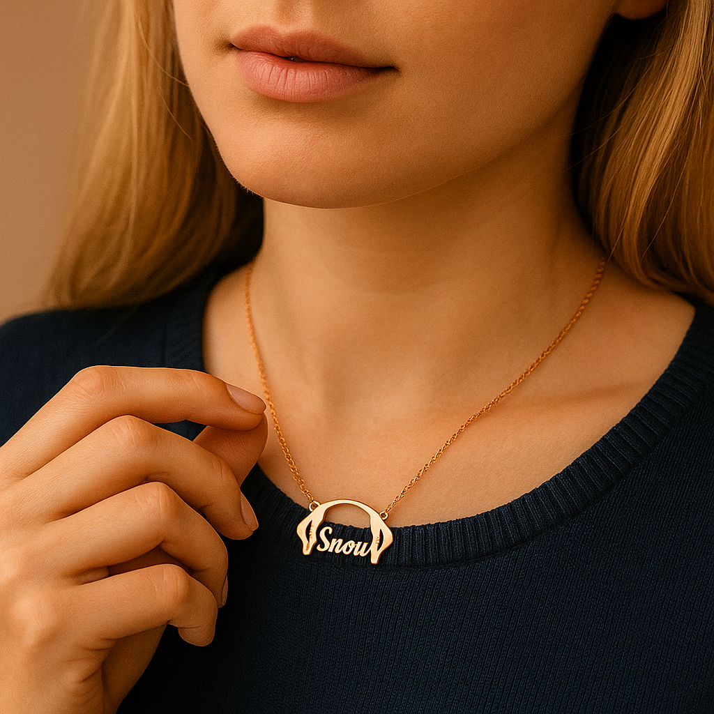 Custom Dog Ears Name Necklace_Model2