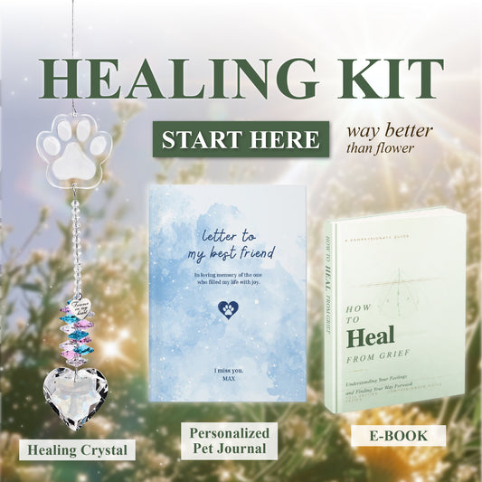Paws in My Heart: A Pet Loss Healing Journey with Personalized Journal, Suncatcher, & E-Book