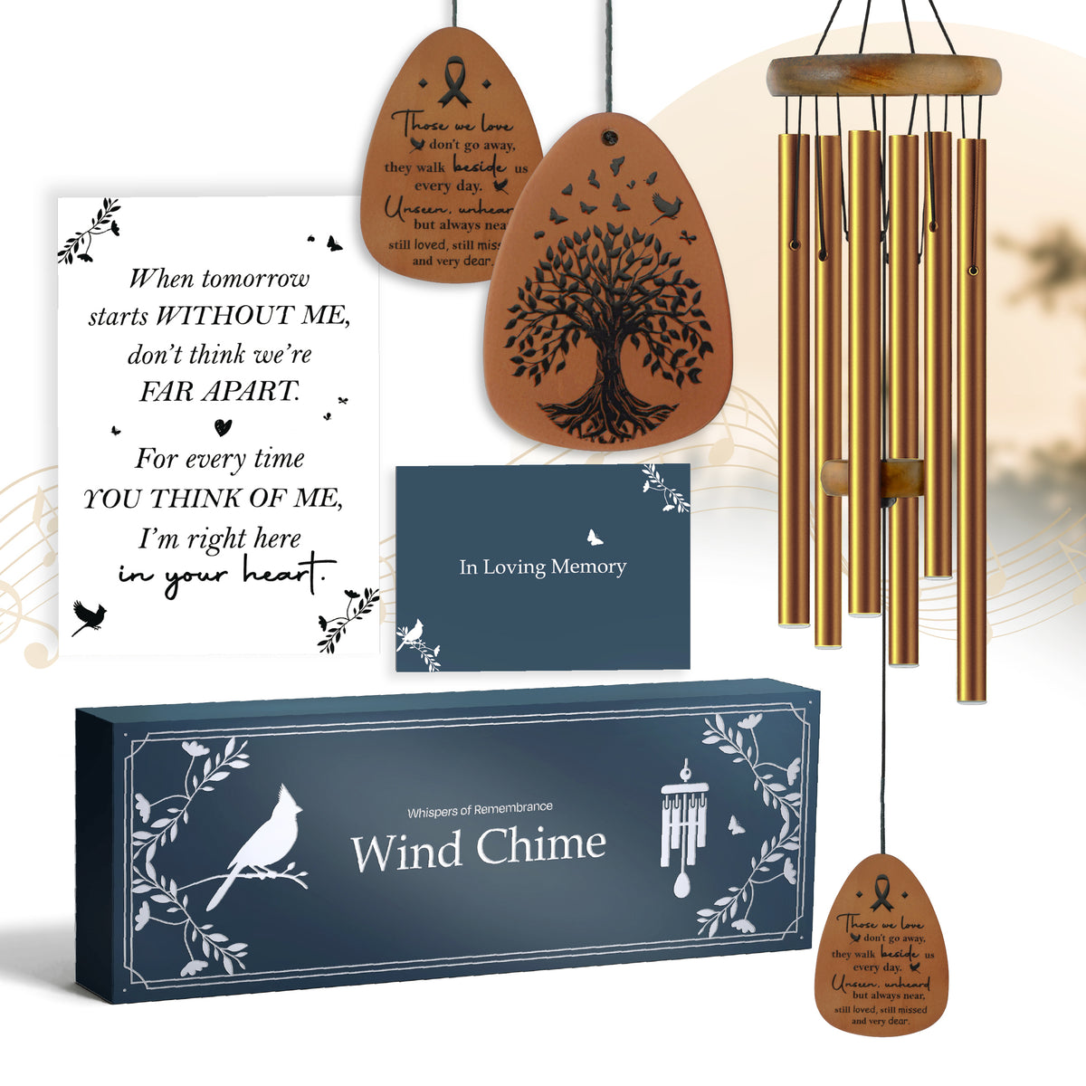 Sympathy Wind Chime 37” – Memorial Gift with Message Card & Premium Gift Box